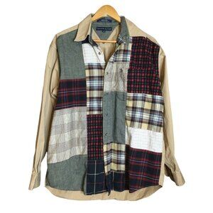 Vintage 90s Y2K Tommy Hilfiger Mens Plaid Flannel Patchwork Shirt